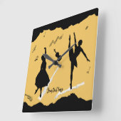 Twee balletdansers en muziek op gouden beige kleur vierkante klok (Hoek)