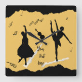 Twee balletdansers en muziek op gouden beige kleur vierkante klok (Voorkant)