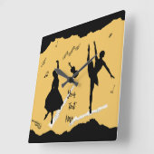 Twee balletdansers en muziek op gouden beige kleur vierkante klok (Hoek)