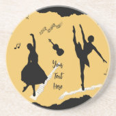 Twee balletdansers en muziek op gouden beige kleur zandsteen onderzetter (Voorkant)