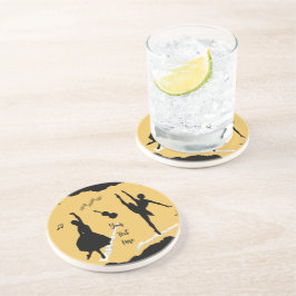 Twee balletdansers en muziek op gouden beige kleur zandsteen onderzetter