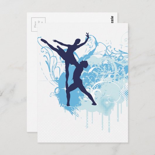 Twee balletdansers Silhouette in Blue Briefkaart (Voorkant / Achterkant)