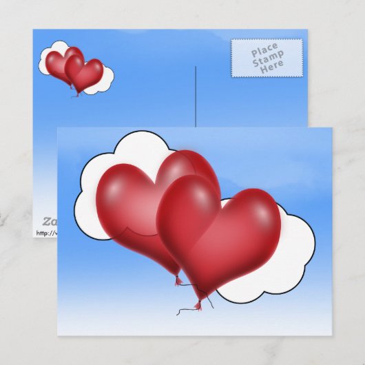 Twee ballonharten met cloud briefkaart (Voorkant / Achterkant)