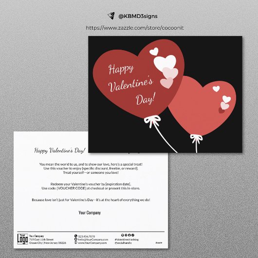 Twee ballonnen Happy Valentine's Day Voucher Kaart