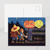 Twee bange kinderen op Halloweenavond Briefkaart (Voorkant / Achterkant)