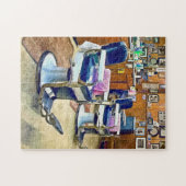 Twee Barberstoelen met roze gestreepte Barberkapje Legpuzzel (Horizontaal)