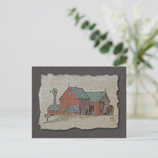 Twee Barns en Hay Wagon Briefkaart (Staand voorkant)