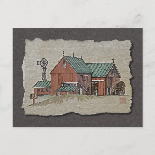 Twee Barns en Hay Wagon Briefkaart (Voorkant)