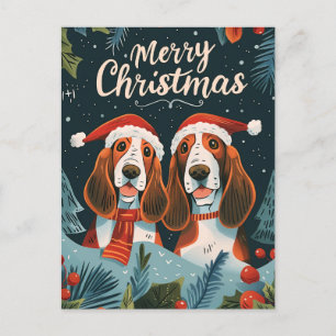 Twee Basset Hound Vrolijk Kerstfeest Briefkaart