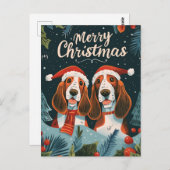 Twee Basset Hound Vrolijk Kerstfeest Briefkaart (Voorkant / Achterkant)