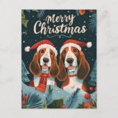Twee Basset Hound Vrolijk Kerstfeest Briefkaart (Voorkant)
