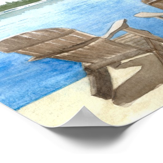 Twee Beach Chairs bij het meer, Waterverf schilder Poster (Hoek)