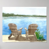 Twee Beach Chairs bij het meer, Waterverf schilder Poster (Voorkant)