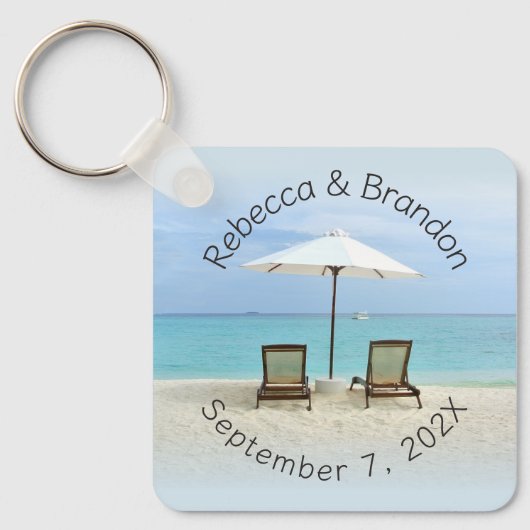 Twee Beach Chairs Custom Wedding Key Ring Favors Sleutelhanger (Voorkant)