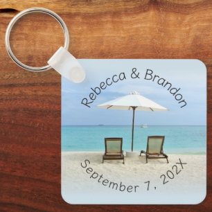 Twee Beach Chairs Custom Wedding Key Ring Favors Sleutelhanger