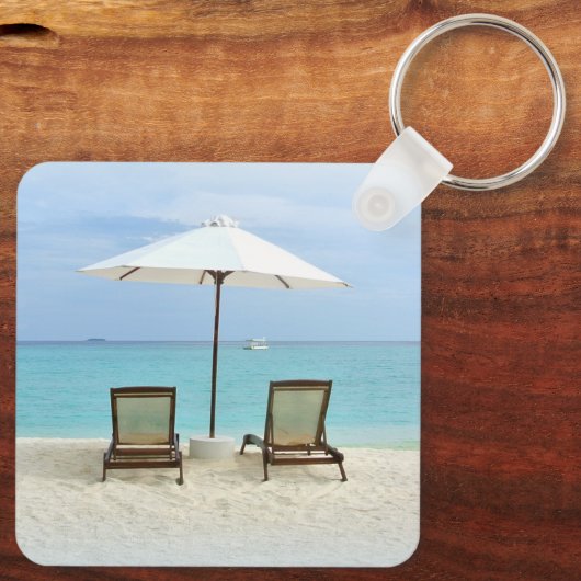 Twee Beach Chairs Custom Wedding Key Ring Favors Sleutelhanger (Achterkant)