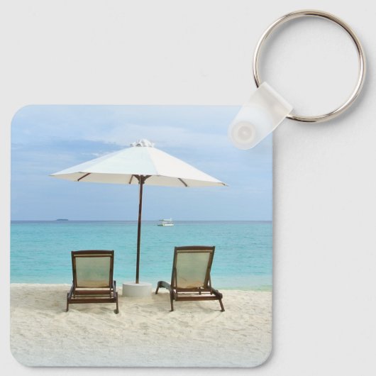Twee Beach Chairs Custom Wedding Key Ring Favors Sleutelhanger (Achterkant)