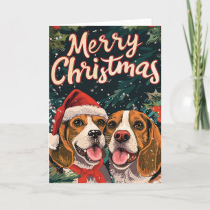 Twee Beagle Merry Christmas gepersonaliseerd Feestdagen Kaart