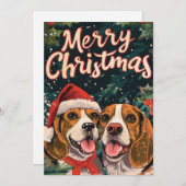 Twee Beagle Vrolijk Kerstfeest Feestdagenkaart (Voorkant / Achterkant)