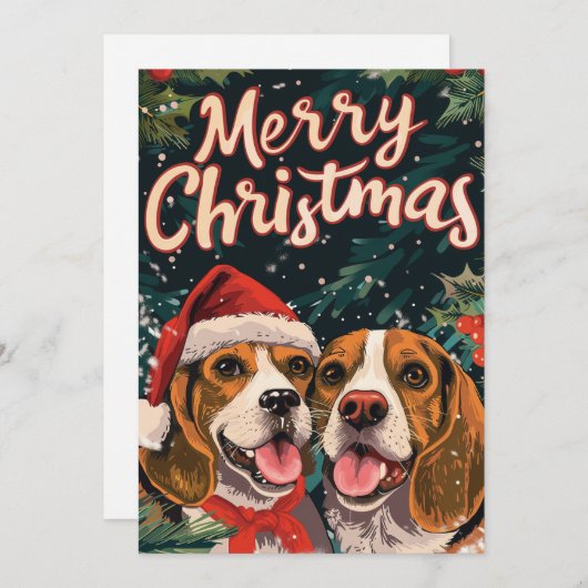 Twee Beagle Vrolijk Kerstfeest Feestdagenkaart (Voorkant / Achterkant)