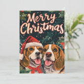Twee Beagle Vrolijk Kerstfeest Feestdagenkaart (Staand voorkant)