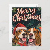 Twee Beagle Vrolijk Kerstfeest Feestdagenkaart (Voorkant / Achterkant)