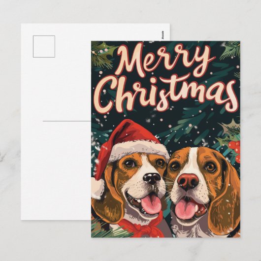 Twee Beagle Vrolijk Kerstfeest Feestdagenkaart (Voorkant / Achterkant)