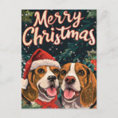 Twee Beagle Vrolijk Kerstfeest Feestdagenkaart (Voorkant)