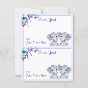 Twee bedankkaartjes per pagina Olifant Tweeling Sh Kaart