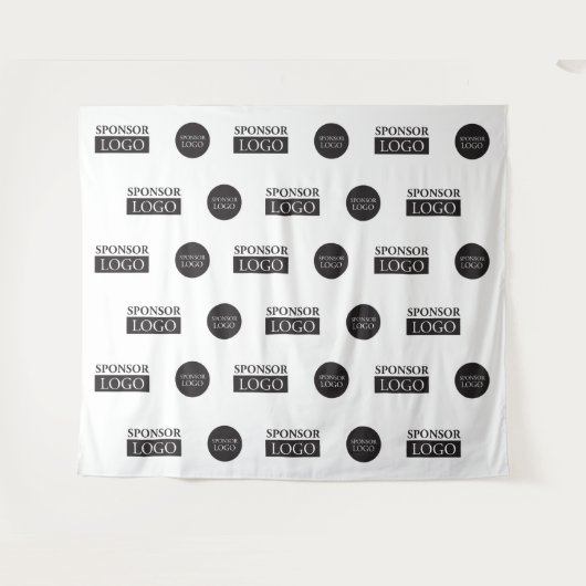 Twee bedrijfssponsorlogo's Stap en Herhaal Aangepa Wandkleed (Voorkant (horizontaal))