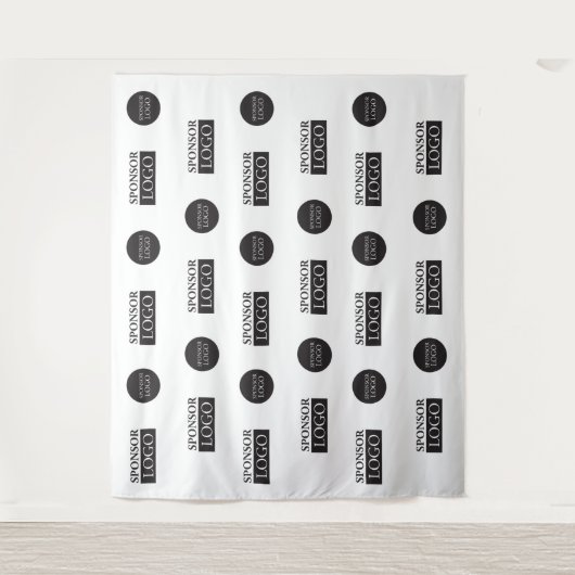 Twee bedrijfssponsorlogo's Stap en Herhaal Aangepa Wandkleed (Voorkant)