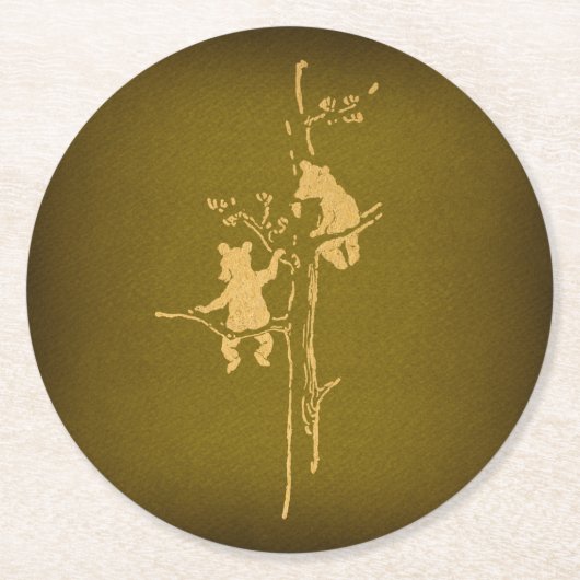 Twee Beer Cubs Cute  Beer Cub Ronde Kartonnen Onderzetter (Voorkant)