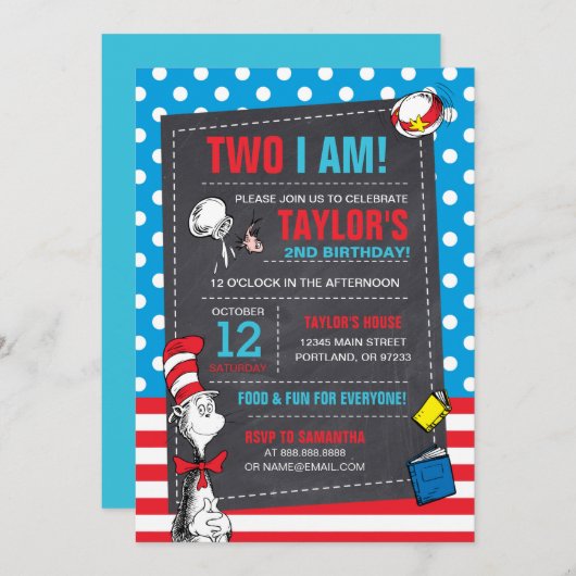 Twee ben ik | Kat in het Pet Chalkboard Verjaardag Kaart (Voorkant / Achterkant)