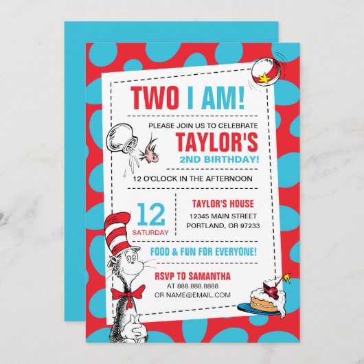 Twee ben ik | Kat in het Pet Verjaardagsuitnodigin Kaart (Voorkant / Achterkant)