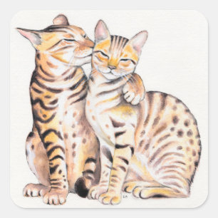 Twee bengalen Waterverf Vierkante Sticker