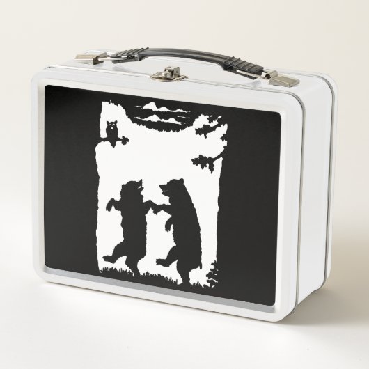 Twee Beren dansen in Bossen Owl in Tree Silhouette (Voorkant)