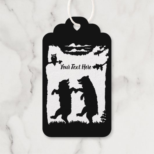 Twee Beren dansen onder Bomen Uil op Tak Cadeaulabels (Achterkant)