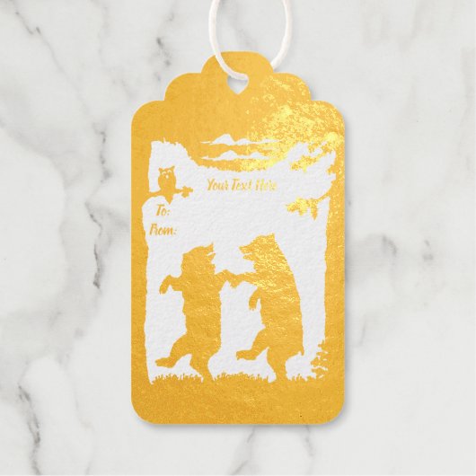 Twee Beren dansen onder Bomen Uil op Tak Cadeaulabels (Voorkant)