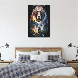 Twee beren in het donkere bos 2 canvas afdruk
