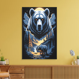 Twee beren in het donkere bos 3 canvas afdruk