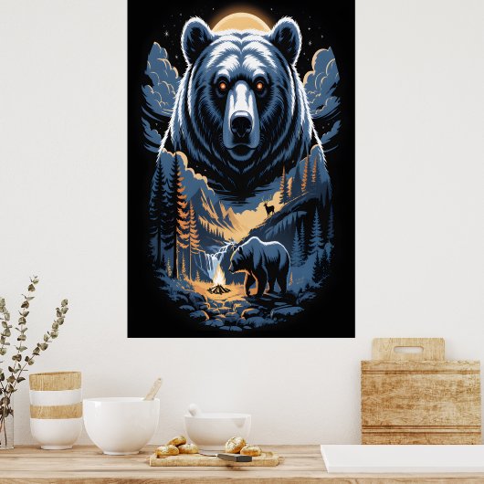 Twee beren in het donkere bos 3 poster (Keuken)