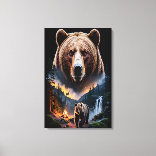 Twee beren in het donkere bos 5 canvas afdruk (Voorkant)