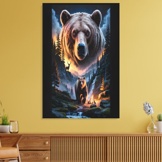 Twee beren in het donkere bos 6 canvas afdruk (Insitu (Woonkamer))