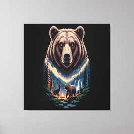 Twee beren in het donkere bos canvas afdruk