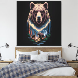 Twee beren in het donkere bos canvas afdruk