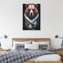 Twee beren in het donkere bos canvas afdruk