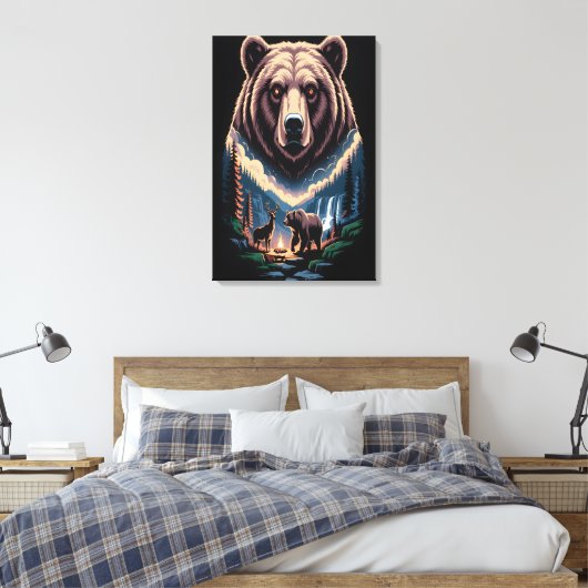 Twee beren in het donkere bos canvas afdruk (Insitu (Slaapkamer))