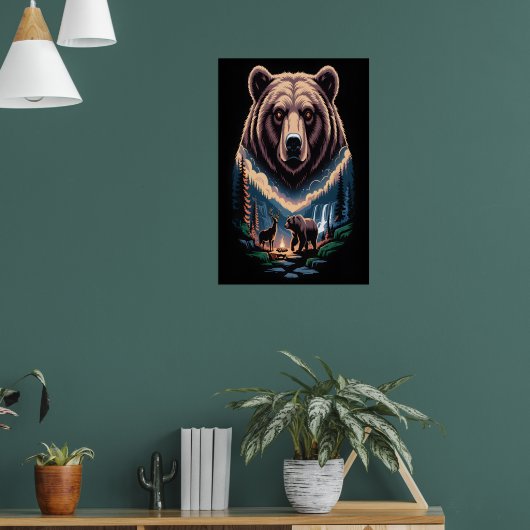 Twee beren in het donkere bos poster (Woonkamer 1)