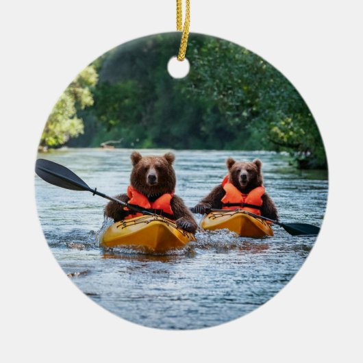 Twee Beren kajakken Keramisch Ornament (Voorkant)