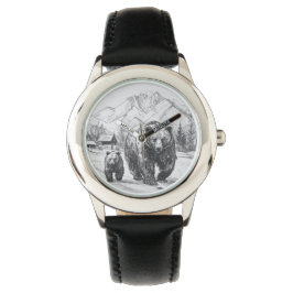 Twee beren, moeder en baby, wandelen langs mooie horloge
